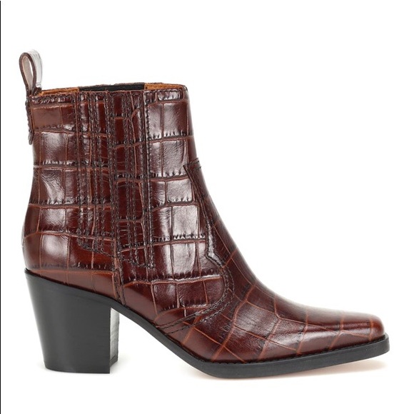 Ganni Croc-effect leather ankle boots - Picture 2 of 5